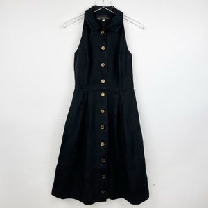 Vintage Kelly Graham Black Linen A Line Button Down Shirt Dress Top